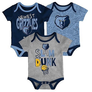 Infant Navy/Light Blue/Gray Memphis Grizzlies Slam Dunk 3-Piece Bodysuit Set