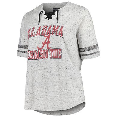 Women's Profile Heather Gray Alabama Crimson Tide Plus Size Striped Lace-Up V-Neck T-Shirt