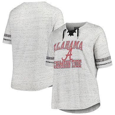 Women's Profile Heather Gray Alabama Crimson Tide Plus Size Striped Lace-Up V-Neck T-Shirt