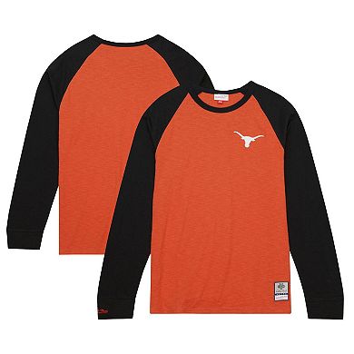 Men's Mitchell & Ness Orange Texas Longhorns Legendary Slub Raglan Long Sleeve T-Shirt