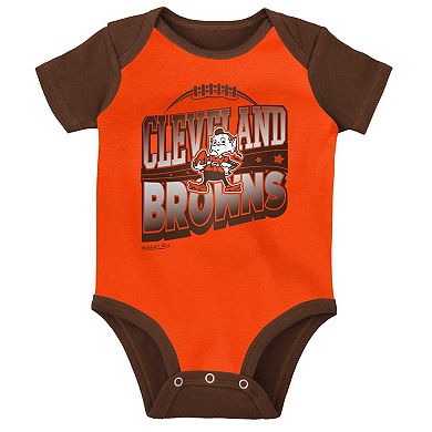 Newborn & Infant Mitchell & Ness Orange/Brown Cleveland Browns Throwback Big Score Creeper Bib and Bootie Set
