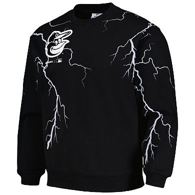 Men's PLEASURES  Black Baltimore Orioles Lightning Crewneck Pullover Sweatshirt