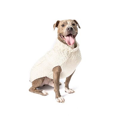 L Chilly Dog Natural Cable Knit Dog Sweater