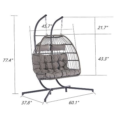 F.C Design 2 Person Outdoor Rattan Hanging Chair - Patio Wicker Egg Chair for Relaxation and Comfort