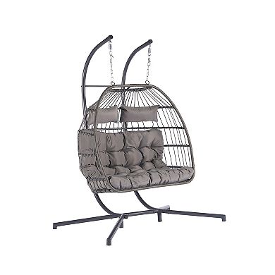 F.C Design 2 Person Outdoor Rattan Hanging Chair - Patio Wicker Egg Chair for Relaxation and Comfort