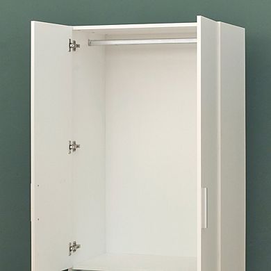 F.C Design Klair Living Two-Door Wood Closet with Two Drawers and Hanging Bars in White