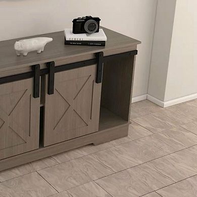 F.C Design Klair Living TV Stand with Sliding Barndoors in Rustic Gray