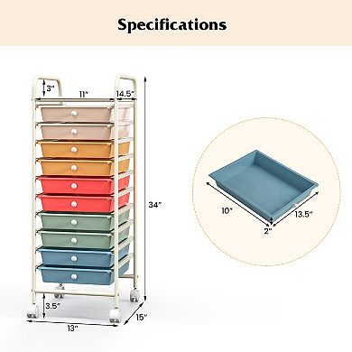 10 Drawer Rolling Storage Cart Organizer