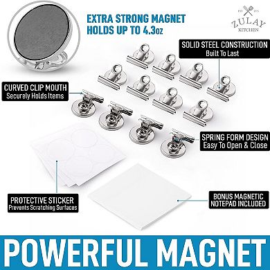 Zulay Kitchen Strong Magnetic Clips for Refrigerator with Notepad - Set of 12