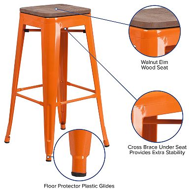 Merrick Lane Dalton Series Backless Metal Dining Stool with Wooden Seat for Indoor Use