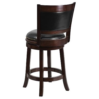 Merrick Lane Beatrice 24" Wooden Counter Height Stool with Upholstered Panel Back & Swivel Seat with Nail Trim