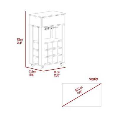 Ace Bar Cart, With Twelve Built-in Wine Rack, Casters, Drawer, Glass Rack-Espresso