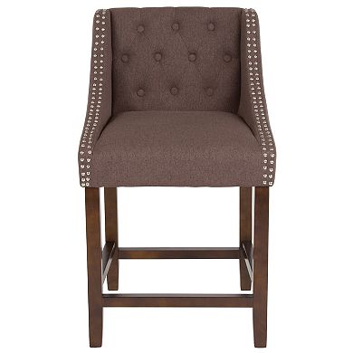 Merrick Lane Hadleigh Upholstered Counter Stool 24" High Transitional Tufted Counter Stool with Accent Nail Trim