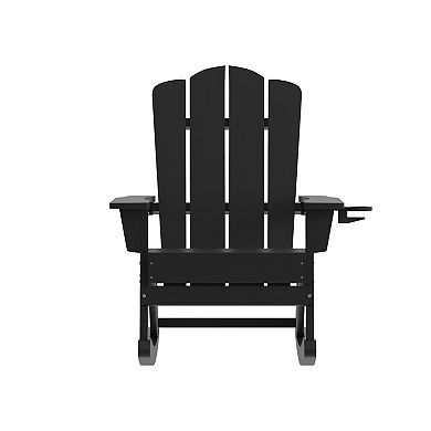 Merrick Lane Ridley HDPE Adirondack Chair with Cup Holder and Pull Out Ottoman, All-Weather HDPE Indoor/Outdoor Chair