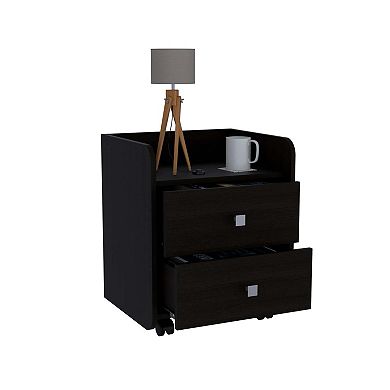 York Nightstand, Superior Top, Two Drawers, Four Casters