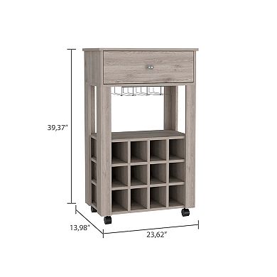 Ace Bar Cart, Twelve Built-in Wine Rack, Casters, Drawer