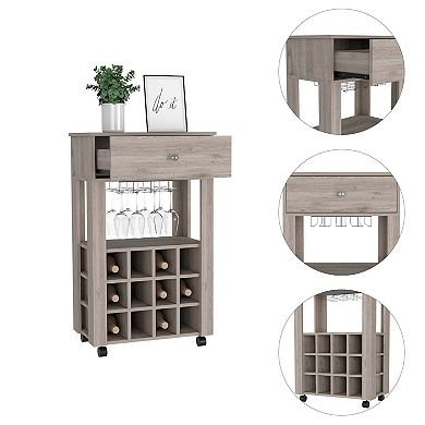 Ace Bar Cart, Twelve Built-in Wine Rack, Casters, Drawer