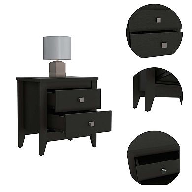 Breeze Four-Legged Modern Bedroom Nightstand, with Two Drawers