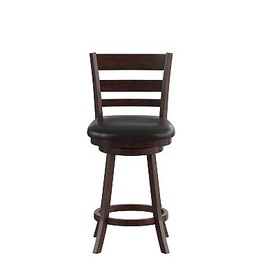 Merrick Lane Silla 24" Classic Wooden Ladderback Swivel Counter Height Stool with Upholstered Padded Seat and Integrated Footrest