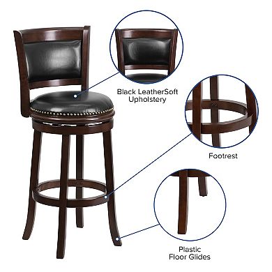 Merrick Lane Benjamin 30" Wooden Bar Height Stool with Upholstered Panel Back & Swivel Seat with Nail Trim