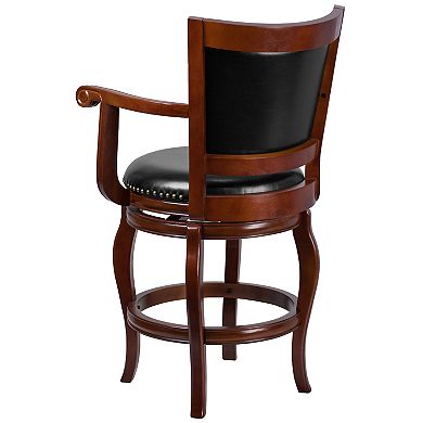 Merrick Lane Aletta Series Panel Back Stool with Arms and Faux Leather Swivel Seat