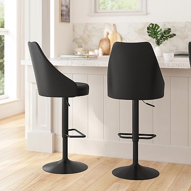 Merrick Lane Mischa Set of Two Adjustable Height Dining Stools with Tufted Upholstered Seats and Pedestal Base with Footring