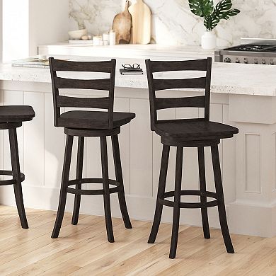 Merrick Lane Therus Commercial Grade Classic Wooden Ladderback Swivel Stool with Solid Wood Seat and Footrest