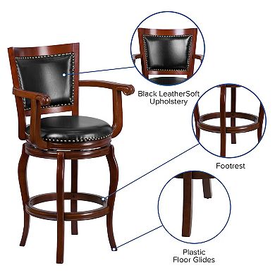 Merrick Lane Aletta Series Panel Back Stool with Arms and Faux Leather Swivel Seat