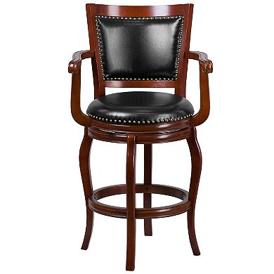 Merrick Lane Aletta Series Panel Back Stool with Arms and Faux Leather Swivel Seat