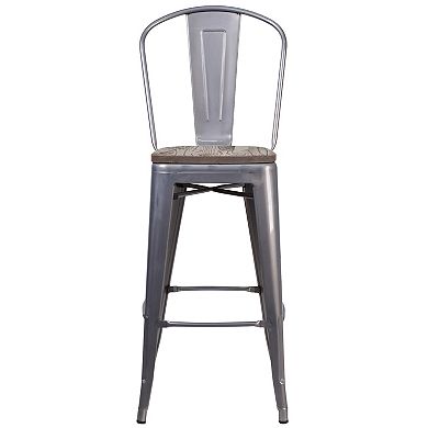 Merrick Lane Vesemir Stool with Powder Coated Metal Frame and Textured Wooden Seat