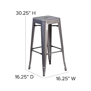 Merrick Lane Atlas Series Backless Dining Stool with Clear Coated Metal Frame for Indoor Use