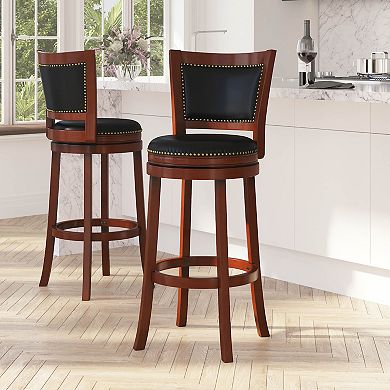 Merrick Lane Amara Series Wooden Stool with Open Panel Back with Faux Leather Accent and Seat