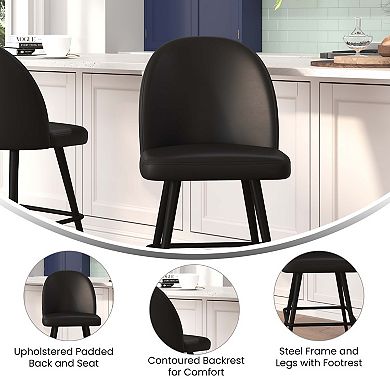 Merrick Lane Teague Set of 2 Modern Armless Counter Stools with Contoured Backs, Steel Frames, and Integrated Footrests