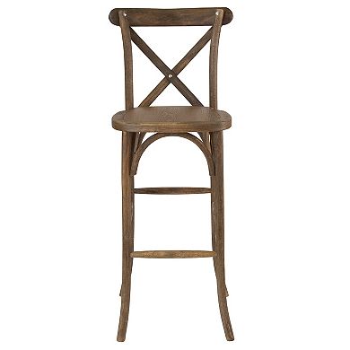 Merrick Lane 30 Inch Bistro Style Bar Height Wooden Cross Back Dining Stool