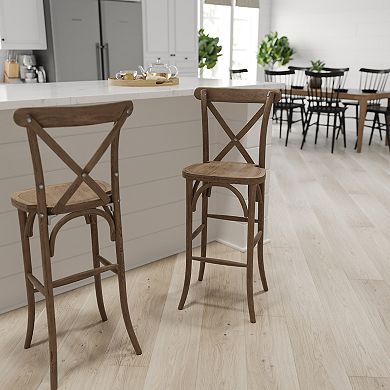 Merrick Lane 30 Inch Bistro Style Bar Height Wooden Cross Back Dining Stool