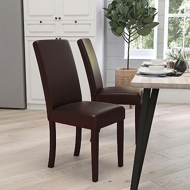 Merrick Lane Vallia Series Faux Leather Panel Back Parson's Chair for Kitchen, Dining Room and More