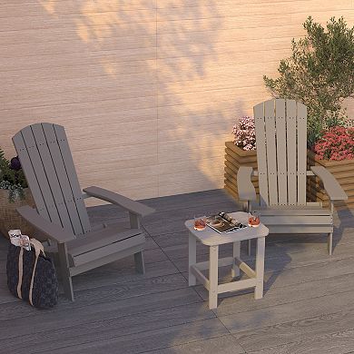 Merrick Lane Set Of Two Riviera Folding Adirondack Patio Chairs With Matching Outdoor Side Table