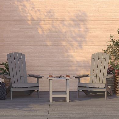 Merrick Lane Set Of Two Riviera Folding Adirondack Patio Chairs With Matching Outdoor Side Table