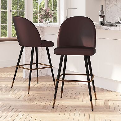 Merrick Lane Teague Set of 2 Modern Armless Barstools with Contoured Backs, Steel Frames, and Integrated Footrests