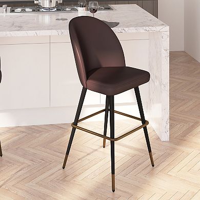 Merrick Lane Teague Set of 2 Modern Armless Barstools with Contoured Backs, Steel Frames, and Integrated Footrests