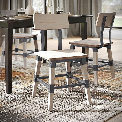 Merrick Lane Set Of 2 Industrial Style Dining Chairs - Steel Supports & Footrest