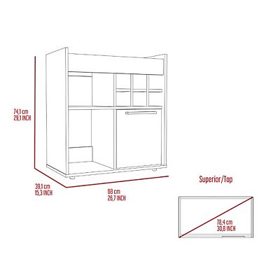 Leeds Bar Cabinet, One Cabinet, Divisions, Two Concealed Shelves, Six Cubbies for Liquors