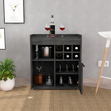 Leeds Bar Cabinet, One Cabinet, Divisions, Two Concealed Shelves, Six Cubbies for Liquors