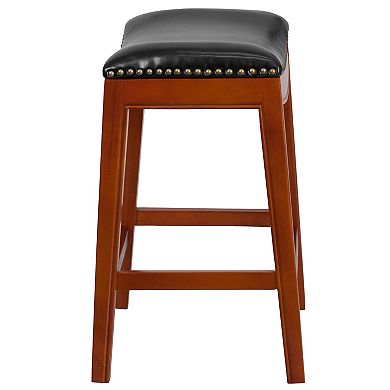 Merrick Lane Abel 26'' Backless Saddle Style Counter Stool Traditional Wood Stool with Nail Accent Trim