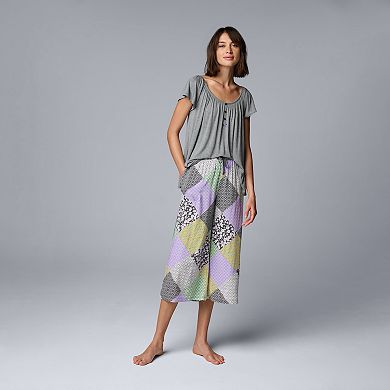 Women's Simply Vera Vera Wang Pajama Knit Top And Woven Pajama Culotte Pants Sleep Set