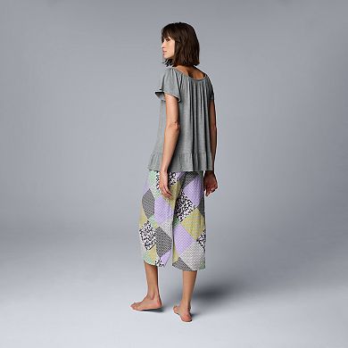 Women's Simply Vera Vera Wang Pajama Knit Top And Woven Pajama Culotte Pants Sleep Set