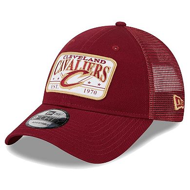 Men's New Era  Wine Cleveland Cavaliers Plate Oversized Patch Trucker 9FORTY Adjustable Hat
