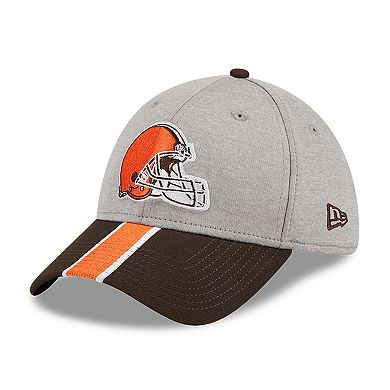 Men's New Era Heather Gray/Brown Cleveland Browns Striped 39THIRTY Flex Hat
