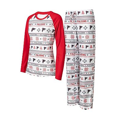 Women's Concepts Sport White/Red Atlanta Falcons Tinsel Raglan Long Sleeve T-Shirt & Pants Sleep Set