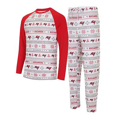 Men's Concepts Sport White/Red Tampa Bay Buccaneers Tinsel Raglan Long Sleeve T-Shirt & Pants Sleep Set